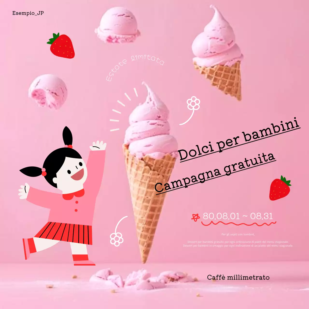 Graziosa caffetteria rosa Pubblicità gratuita per il dessert con i bambini.