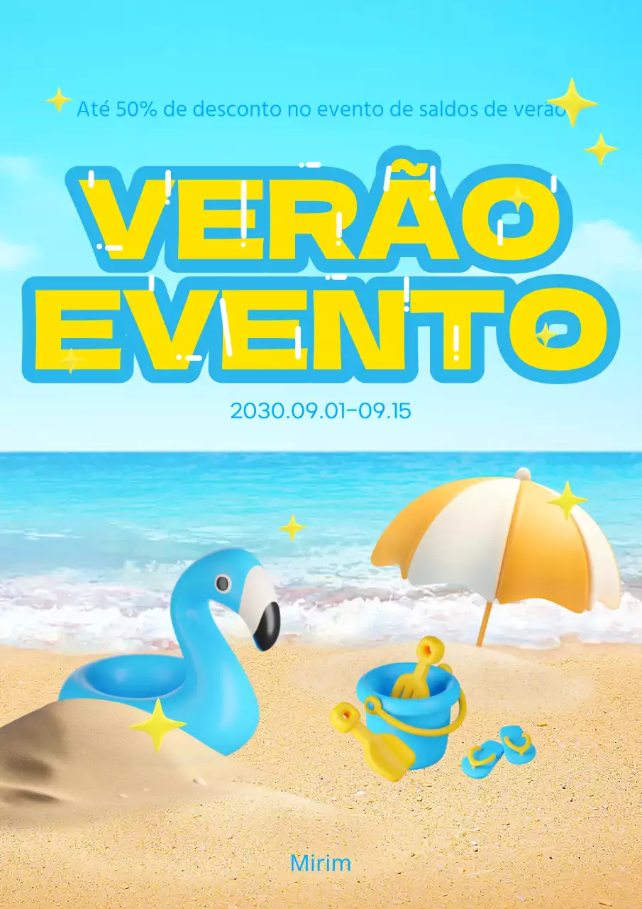 Anúncio simples de desconto para eventos de verão em azul claro e amarelo