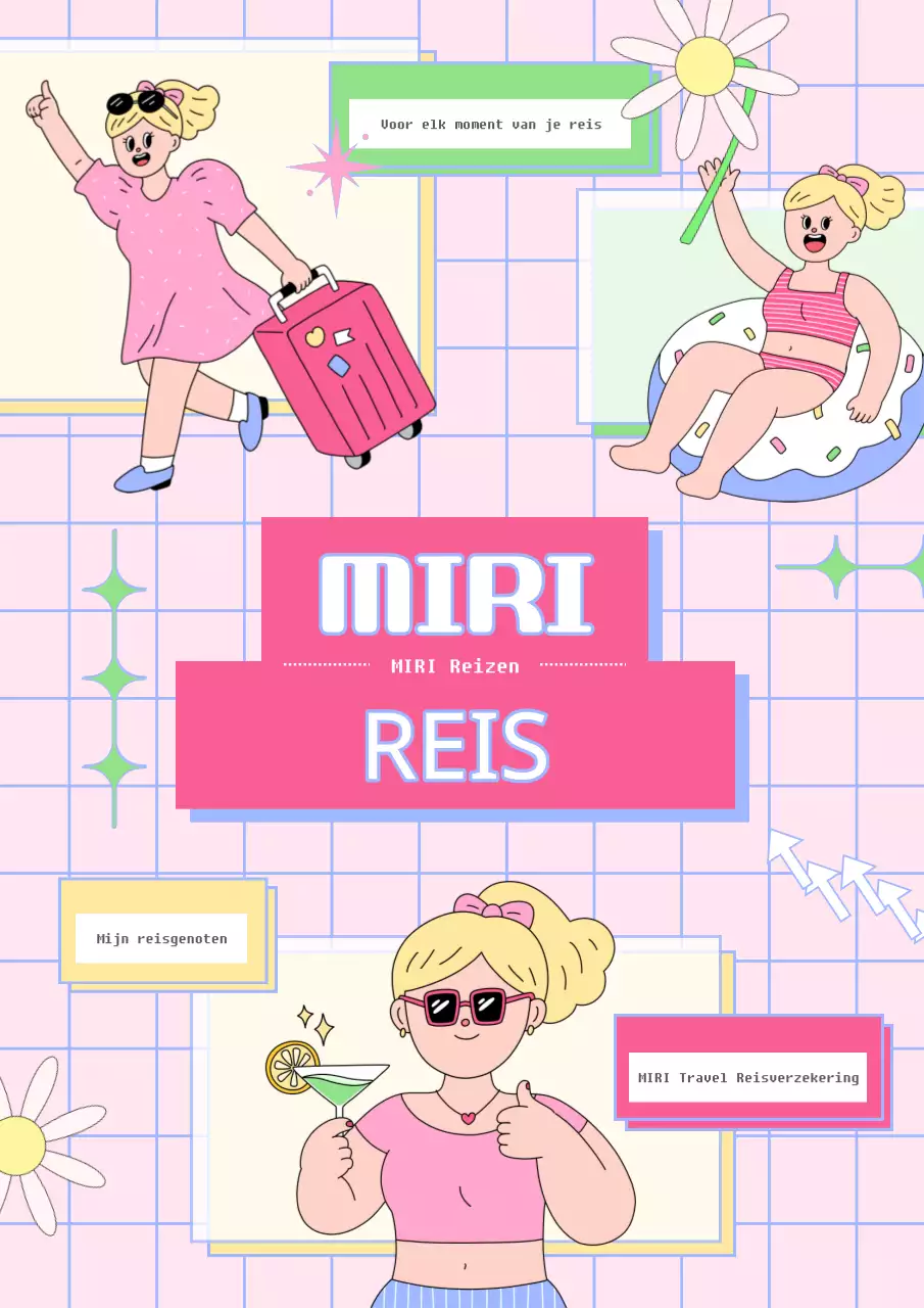 Trendy advertentie voor reisverzekering in geel en roze