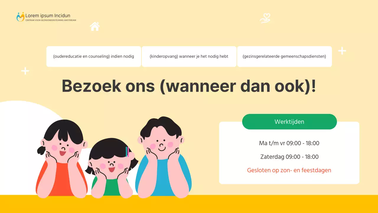 Een eenvoudige gele en groene thuisondersteuningsgids