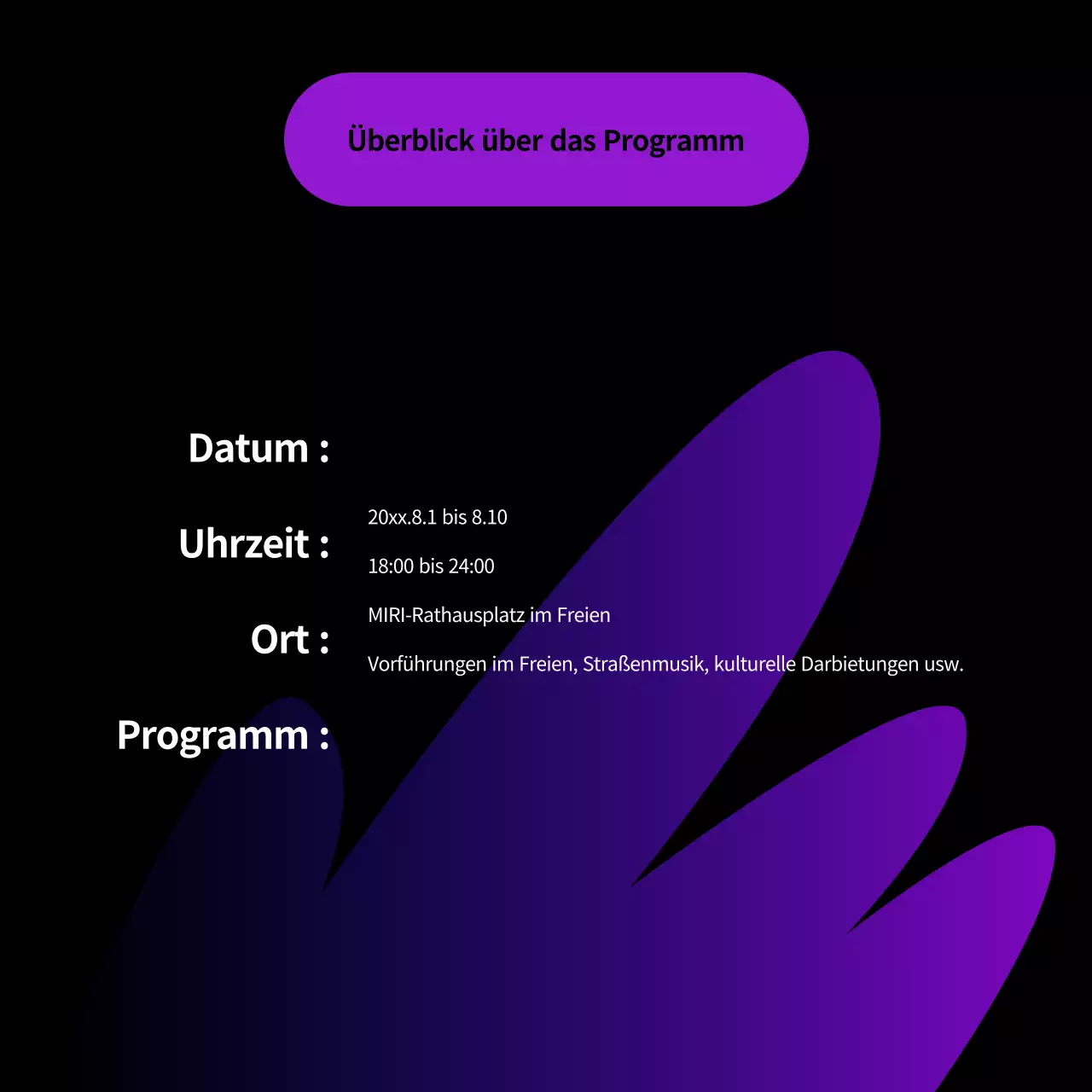 Ankündigung einer kitschigen Freiluftvorführung von Purple and Black