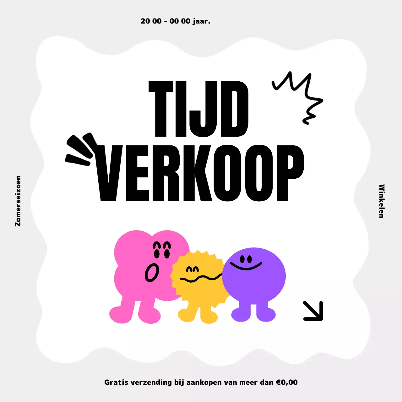 Grijze en roze kitscherige tijdverkoopadvertenties.