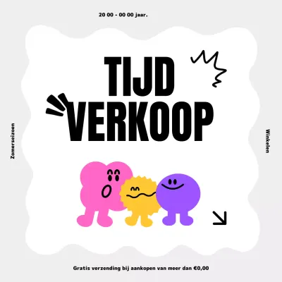 Grijze en roze kitscherige tijdverkoopadvertenties.