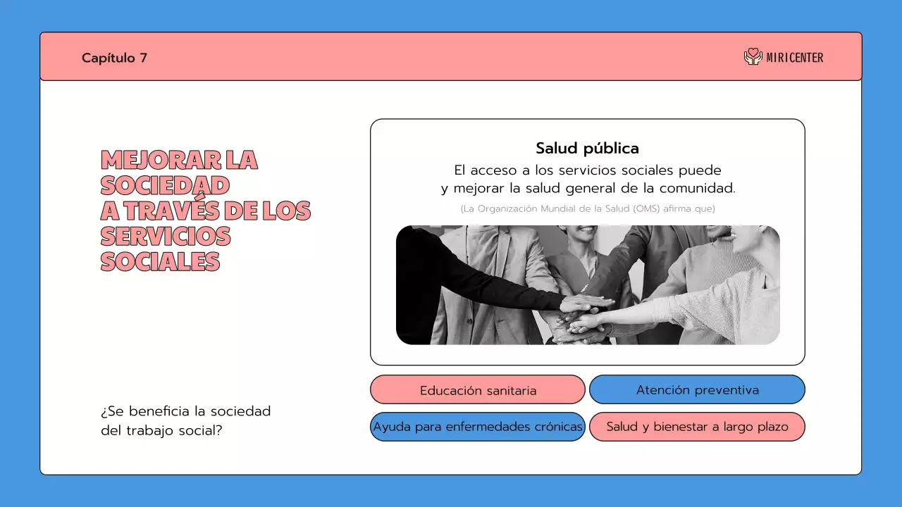 Una bonita presentación del servicio comunitario en azul y rosa