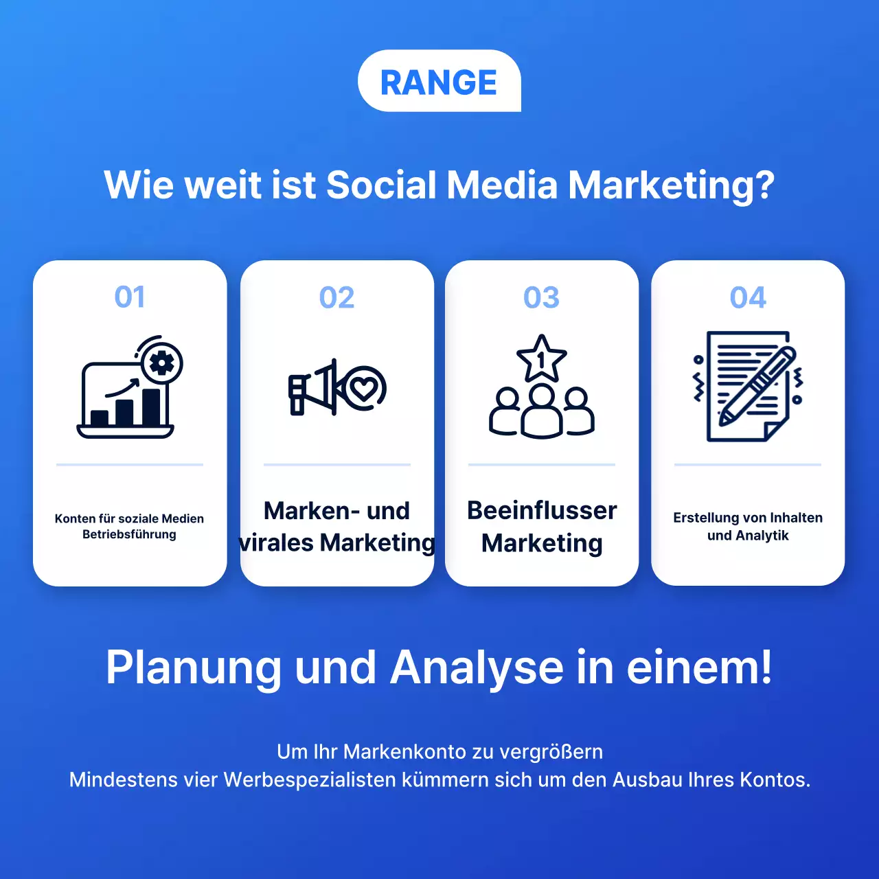 Einfache Marketinganzeige einer Social-Media-Agentur in Blau