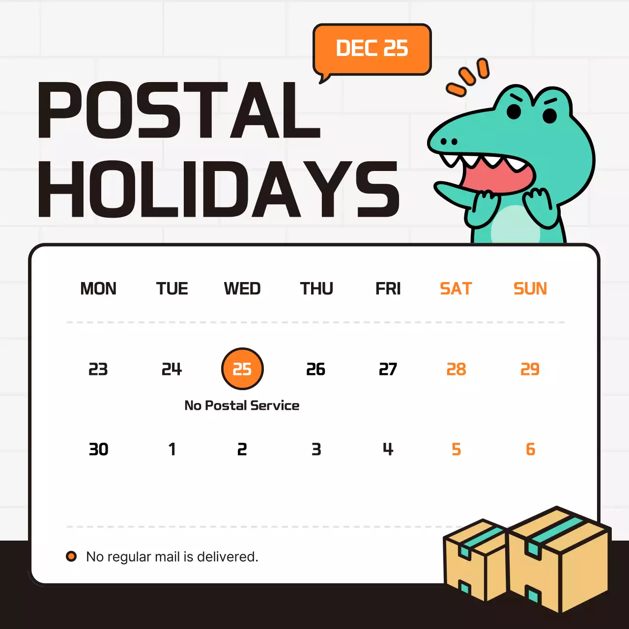 Kitschy orange and white courier closure announcements