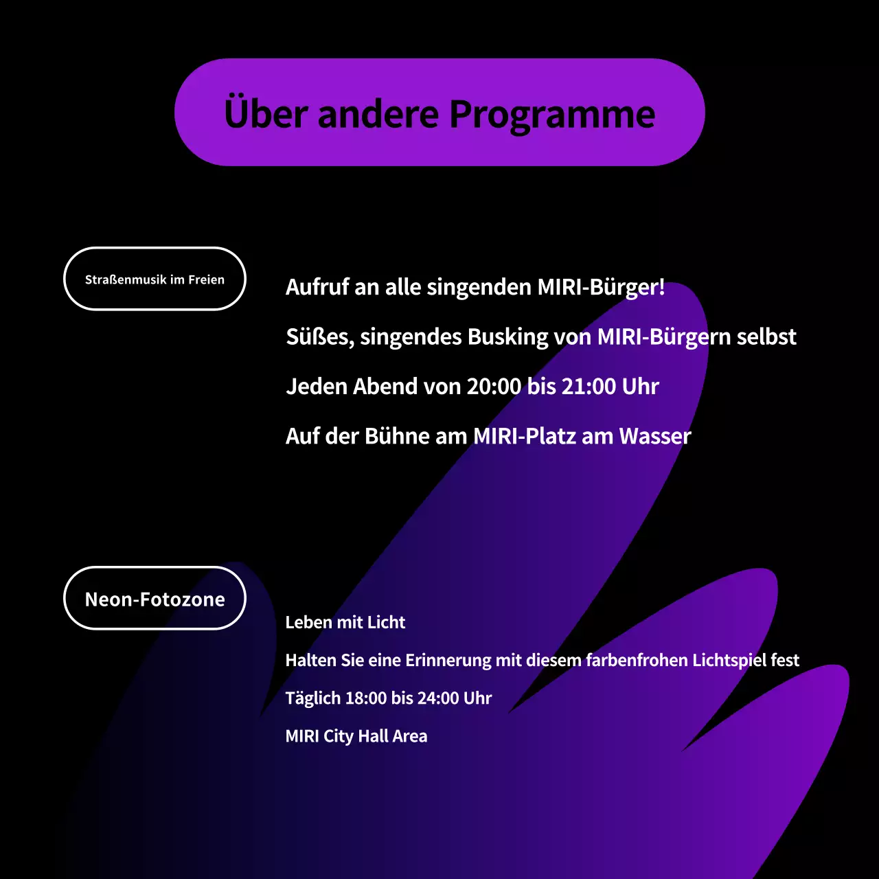 Ankündigung einer kitschigen Freiluftvorführung von Purple and Black