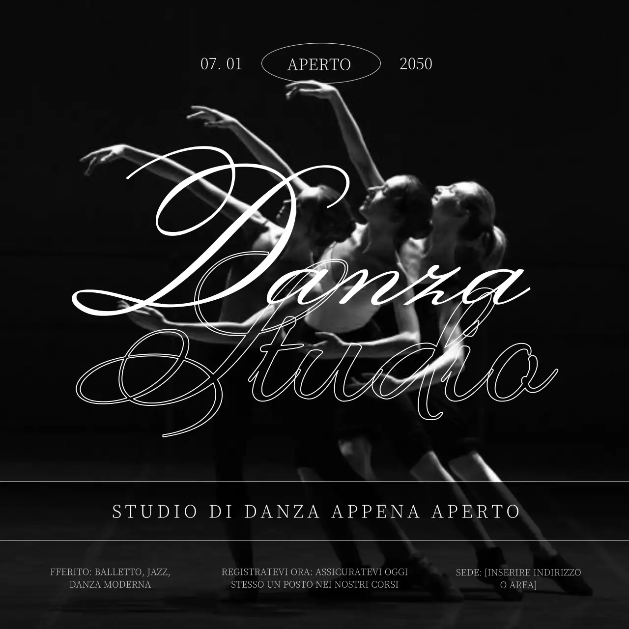 Promuovere l'apertura di una scuola di danza moderna in bianco e nero