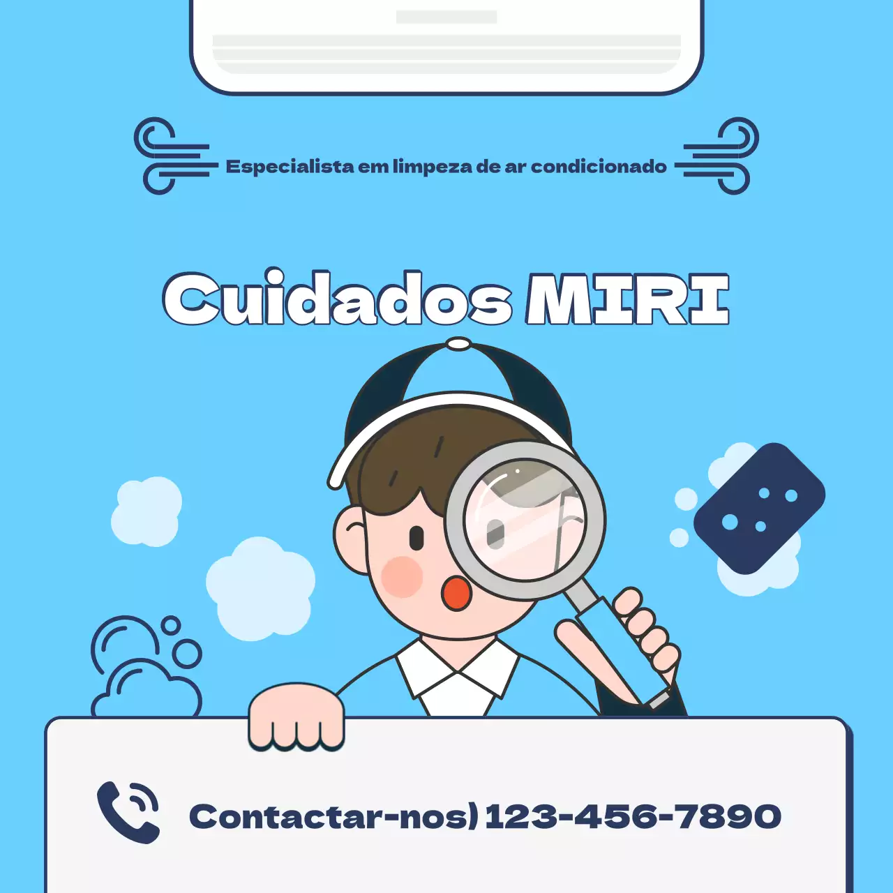 Anúncio simples de limpeza de ar condicionado em azul e branco