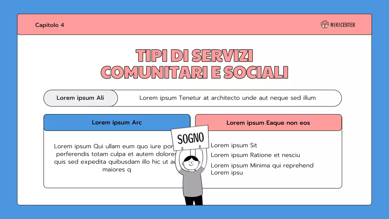 Una simpatica introduzione al servizio comunitario in blu e rosa