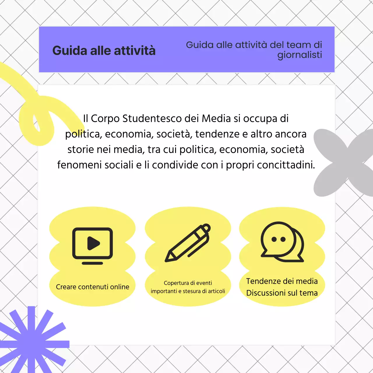 Guida al reclutamento universitario kitsch in viola e giallo