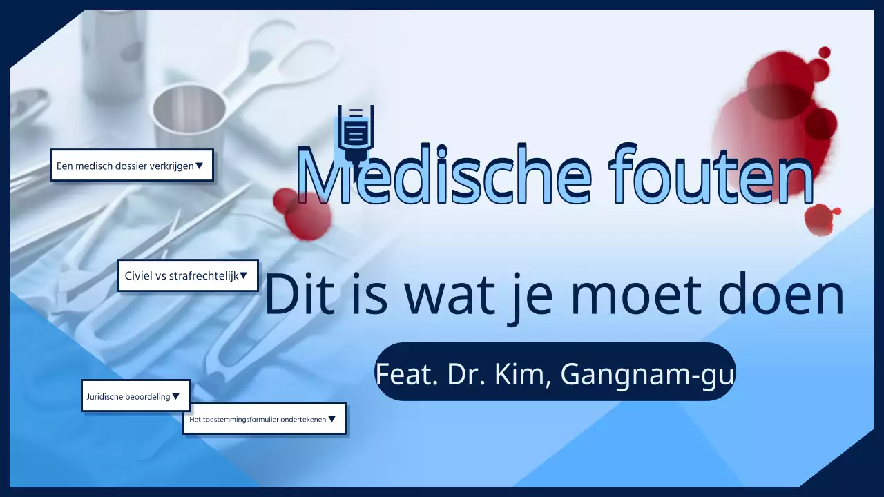 Lichtblauwe en marineblauwe informatie in geometrische stijl over hoe om te gaan met medische fouten
