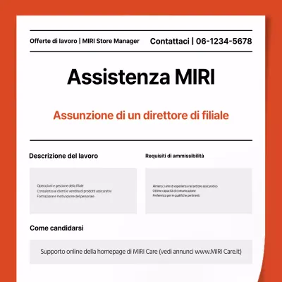 Semplice annuncio di lavoro per direttore di filiale di una compagnia assicurativa in bianco e arancione