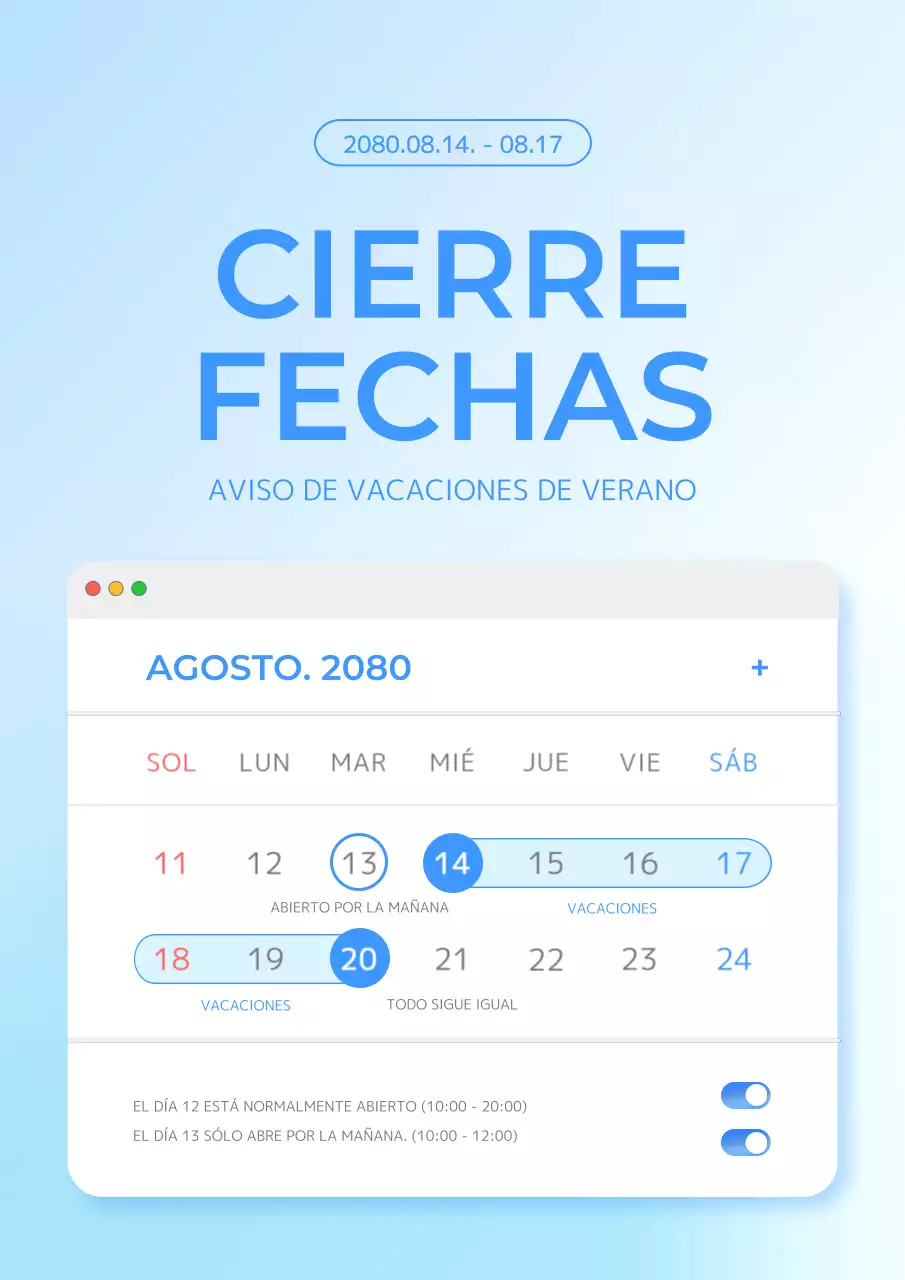 Anuncio de vacaciones con un sencillo concepto de sitio web en azul claro
