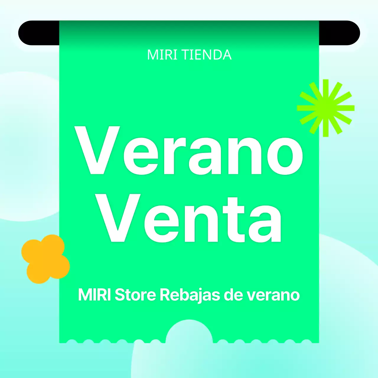 Promueva una moderna venta de verano en azul claro y chartreuse