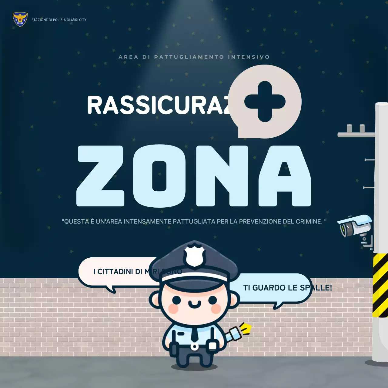 Promuovere semplici aree di pattugliamento alte in blu navy e azzurro