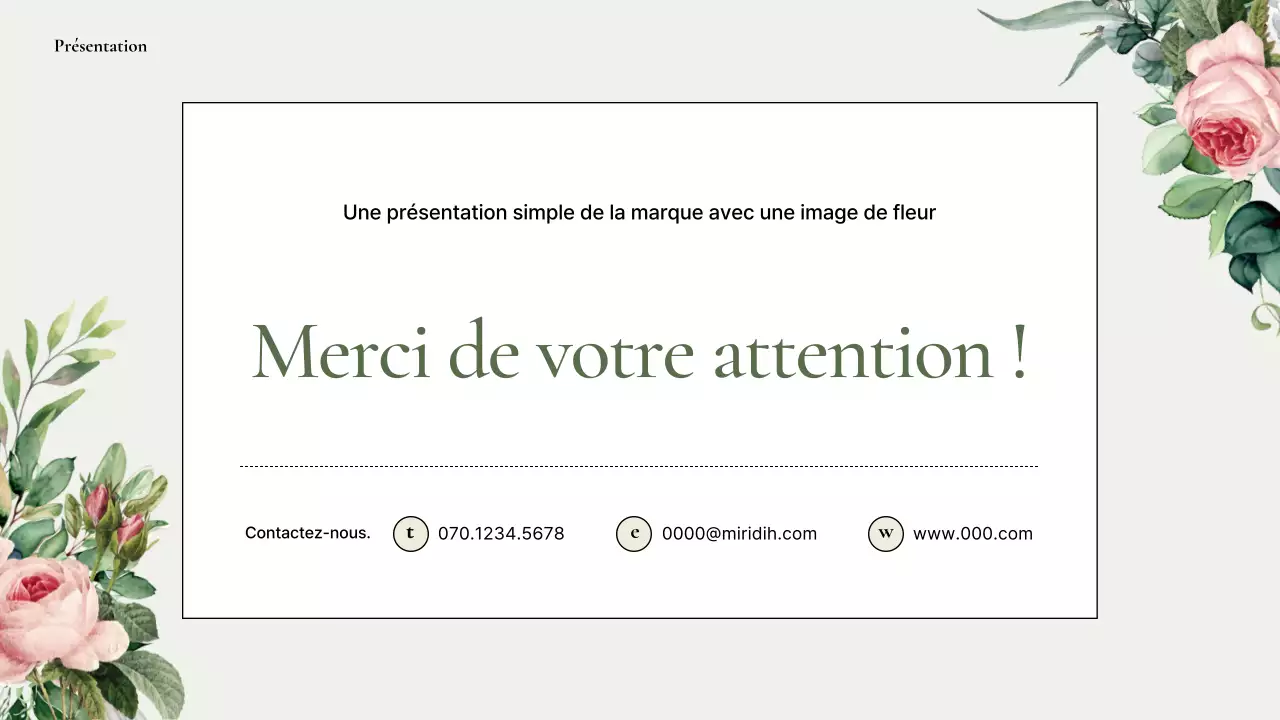 Une présentation simple de la marque avec des roses vertes