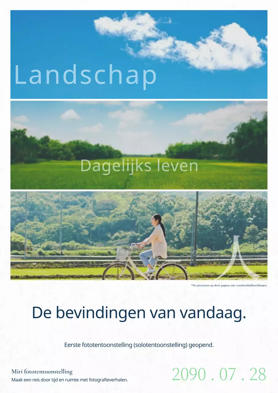 Eenvoudige witte en blauwe fototentoonstelling PR.