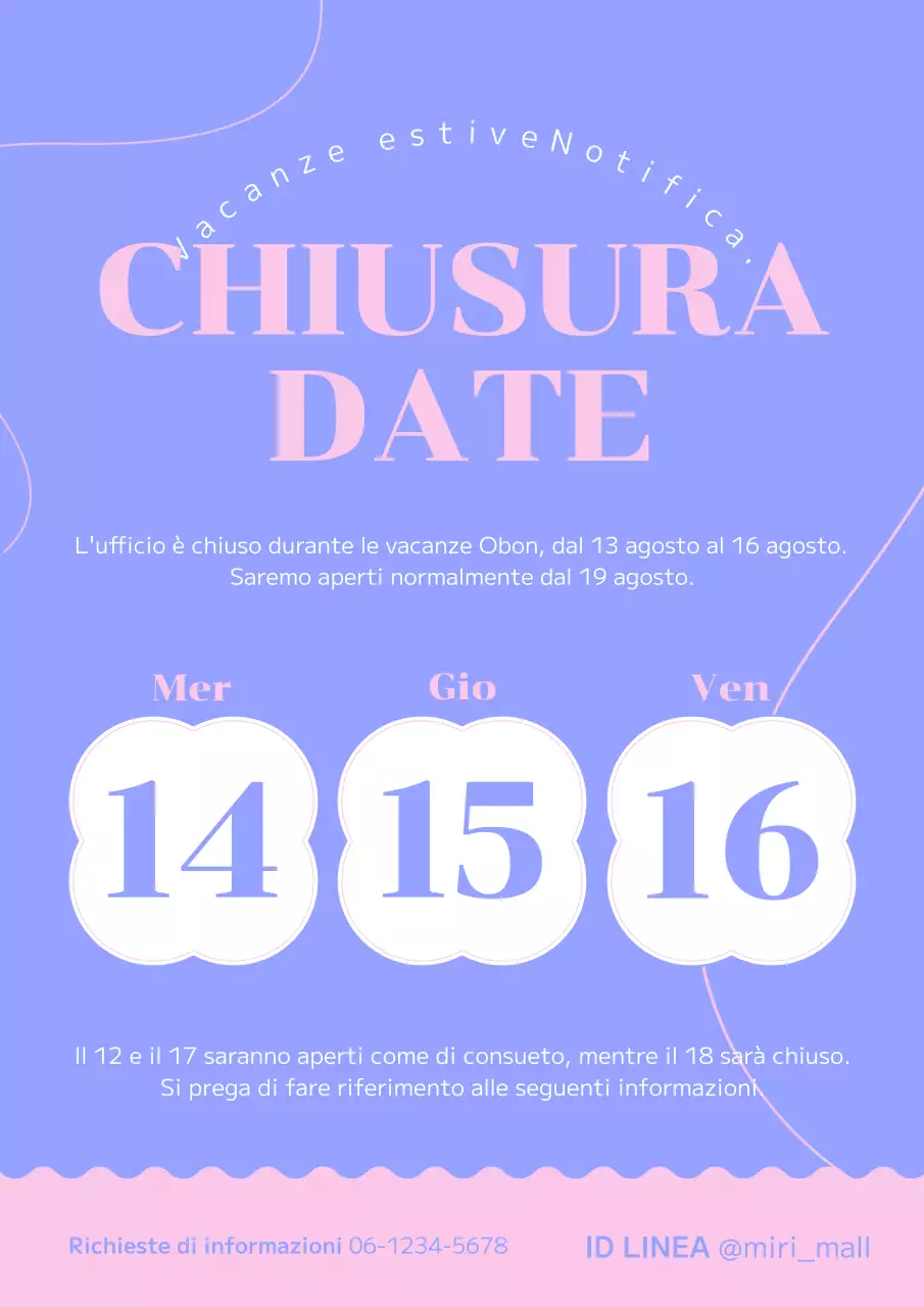 Un simpatico avviso di vacanza concettuale in rosa e malva