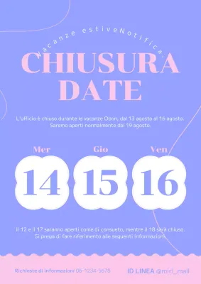 Un simpatico avviso di vacanza concettuale in rosa e malva