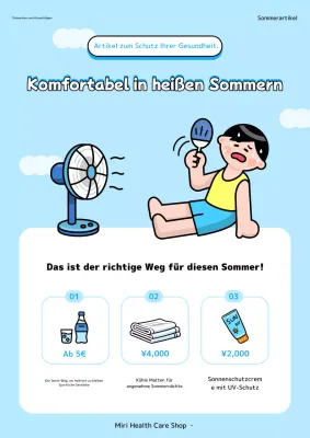 Werbung für kitschige, sommerliche Produkte in Weiß und Hellblau.