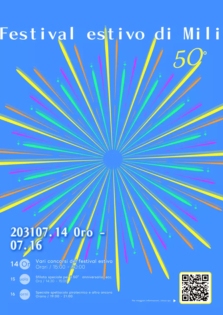 Promuovere un festival estivo con un concetto semplice e colorato con fuochi d'artificio blu