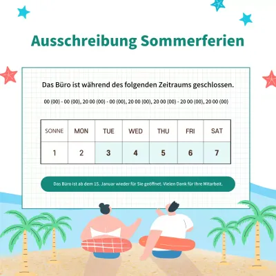 Einfacher Sommerurlaubszettel in Weiß und Hellblau.