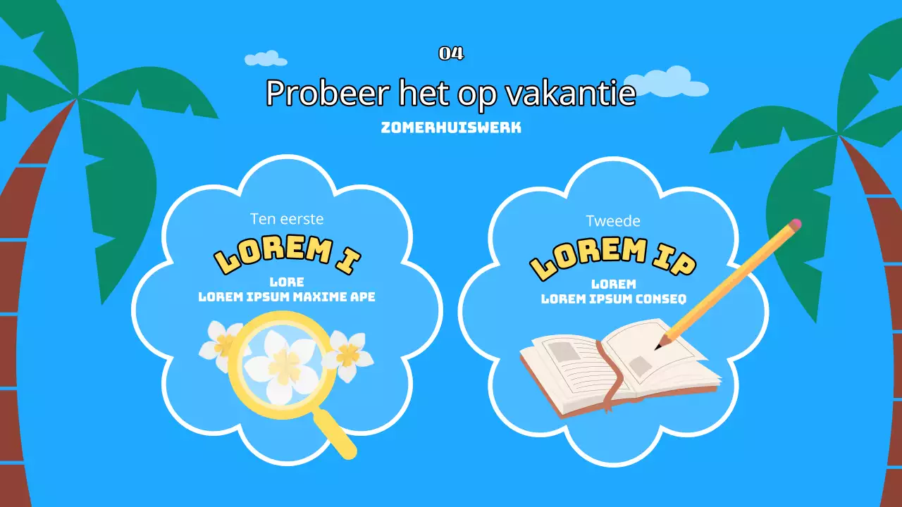 Blauwe en gele leermiddelen in zomerschoolstijl