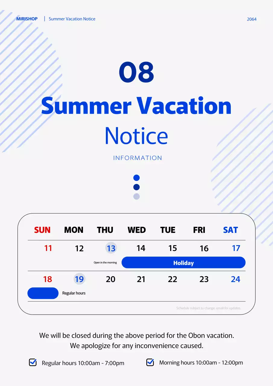 Poster thông báo nghỉ lễ đơn giản màu xanh