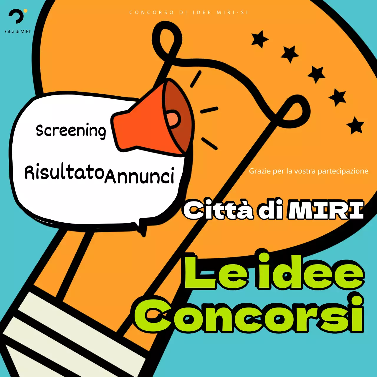 Annuncio dei risultati di un concorso pop-artistico in azzurro e arancione