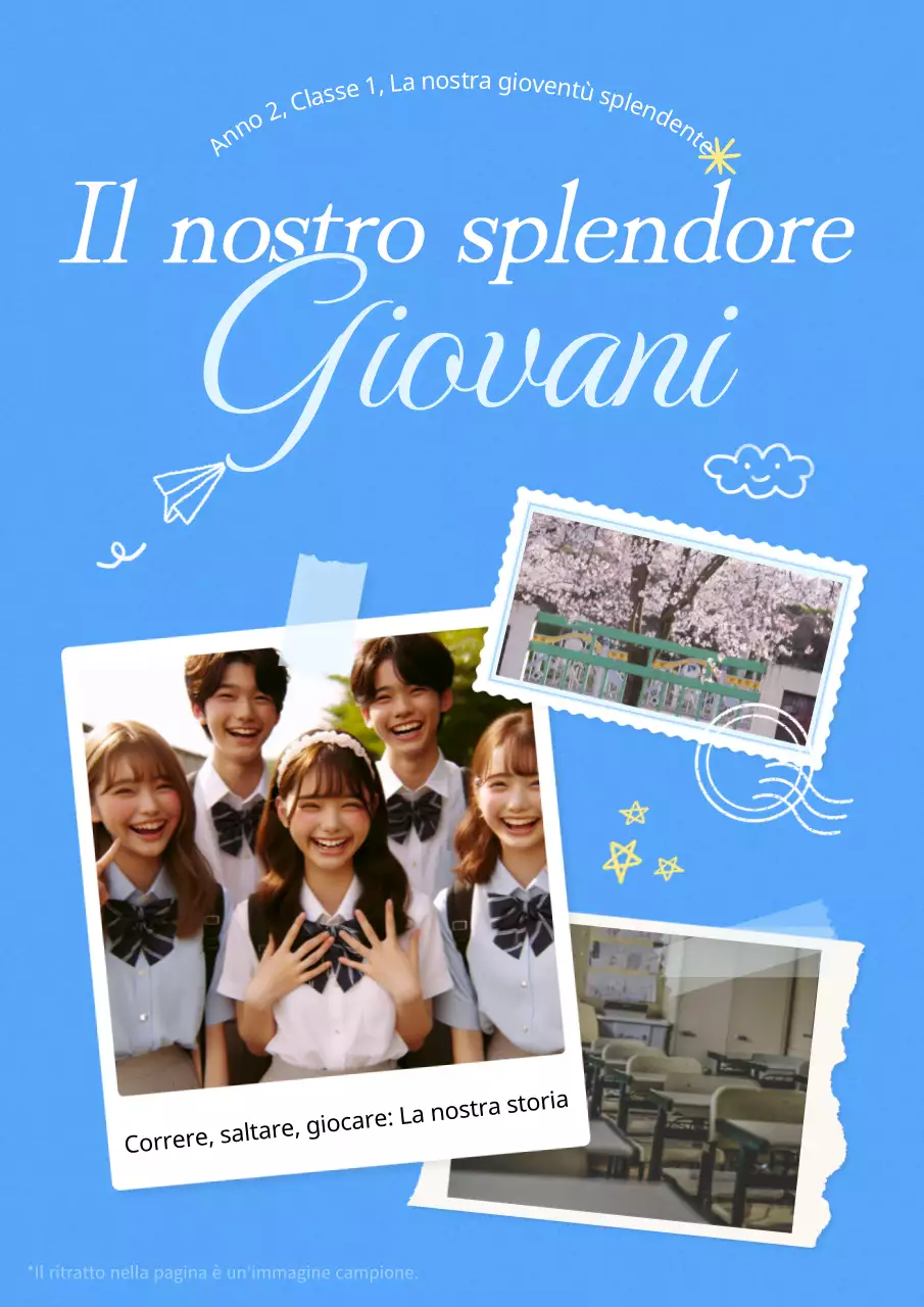 Copertina del fotolibro di classe in azzurro e bianco