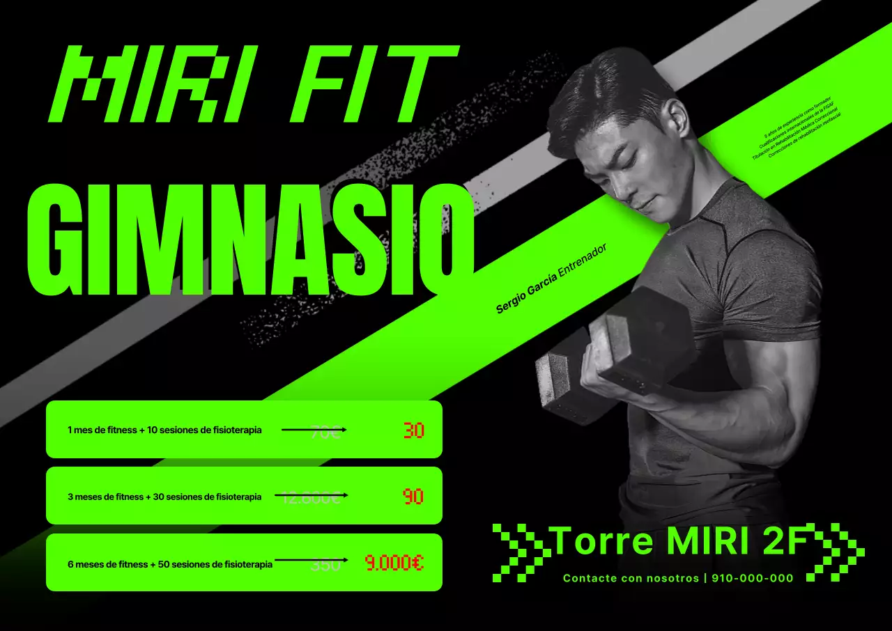 Póster horizontal de entrenador de gimnasia con colores de neón y sensación de velocidad