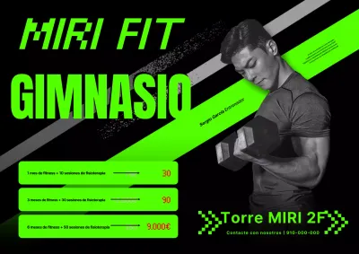 Póster horizontal de entrenador de gimnasia con colores de neón y sensación de velocidad