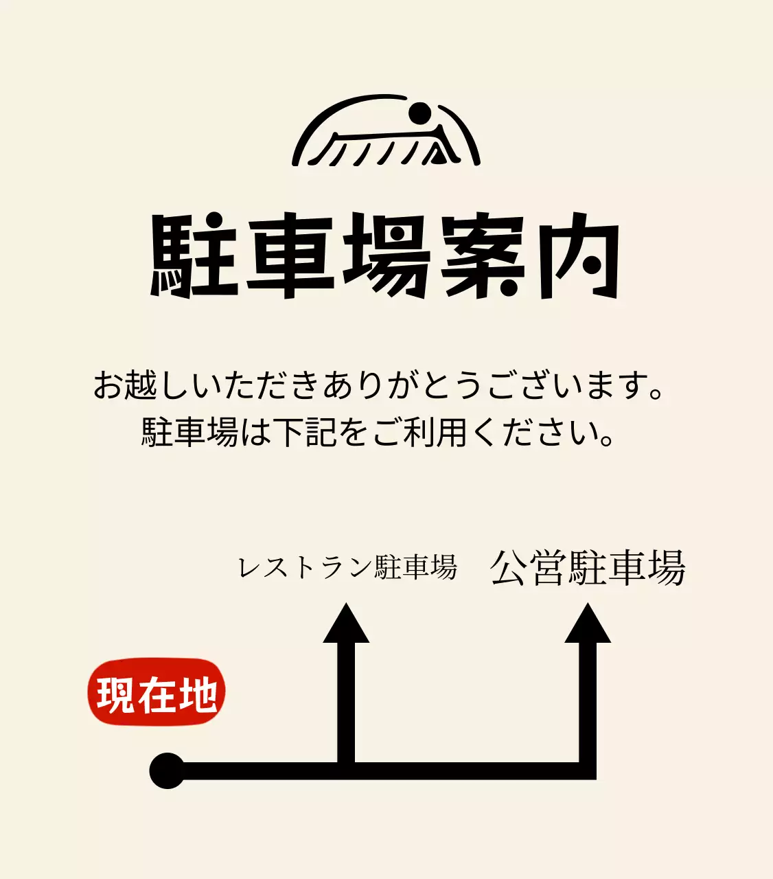 韓国料理店のロゴと駐車場案内