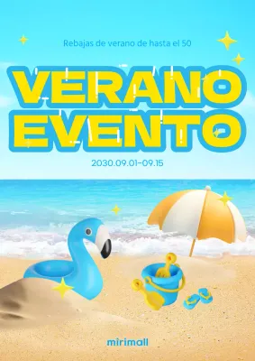 Sencillo anuncio de descuento para un evento de verano en azul claro y amarillo