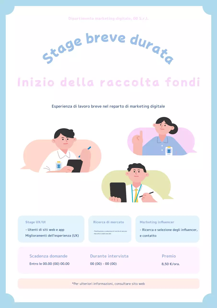 Adorabili opportunità di stage a breve termine in azzurro e rosa.