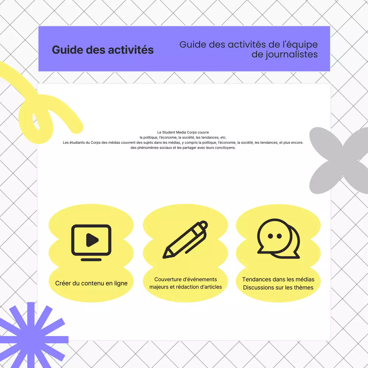 Un guide de recrutement kitsch en violet et jaune pour les universités