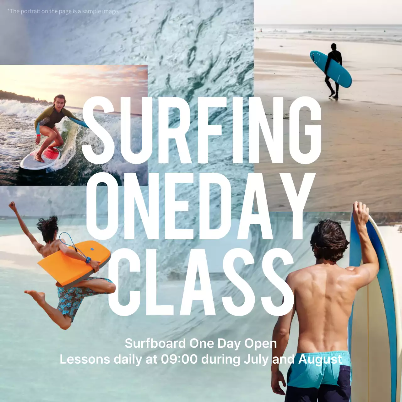Blue Modern Surfing Class Promotion Social Media Post