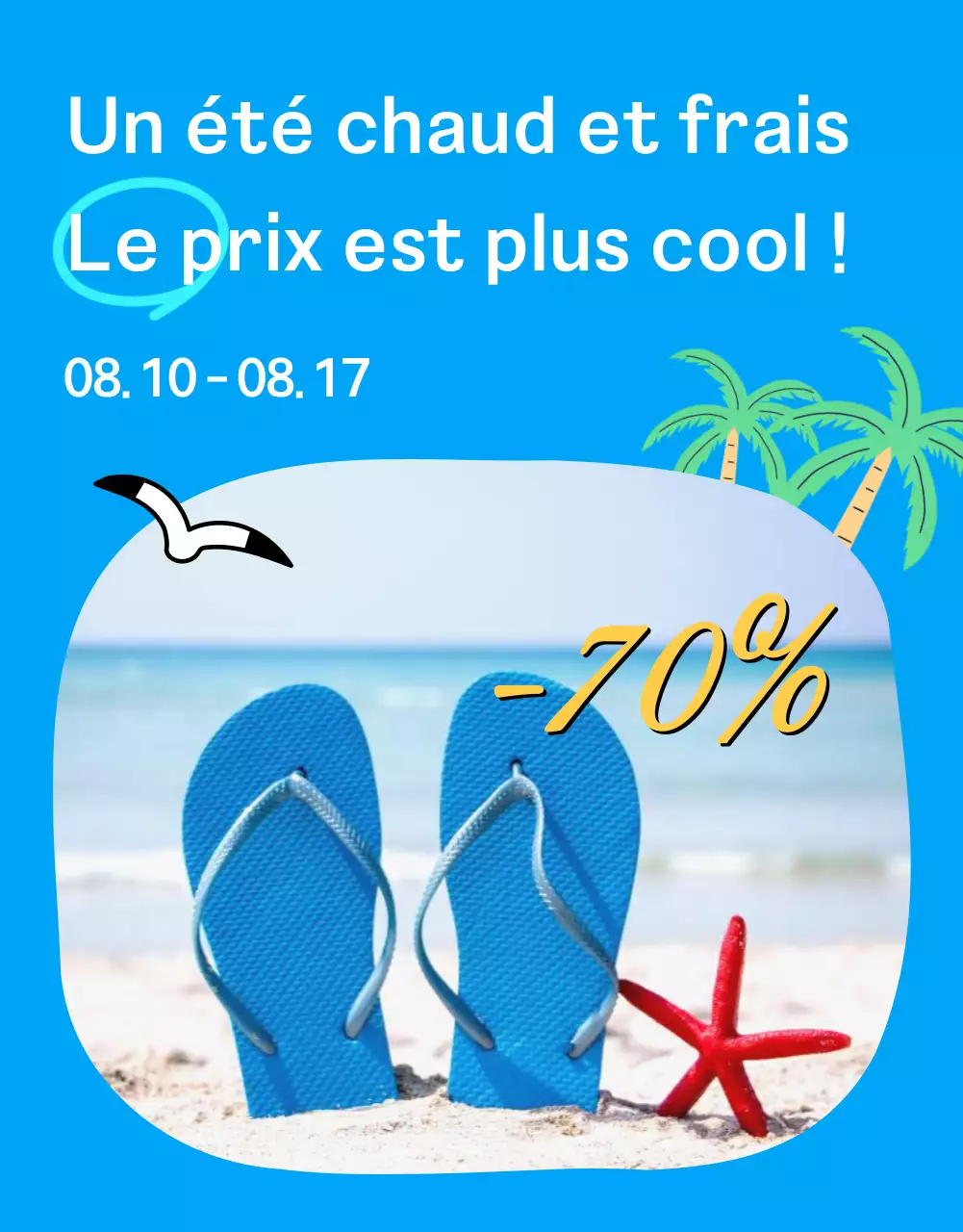 Publicité estivale moderne en bleu clair