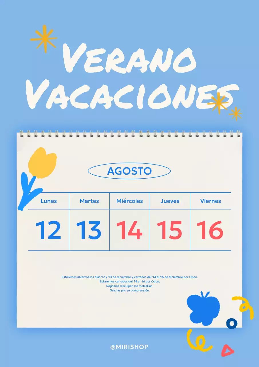 Anuncio de vacaciones de verano en azul y amarillo con un bonito concepto de dibujo