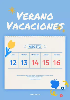 Anuncio de vacaciones de verano en azul y amarillo con un bonito concepto de dibujo