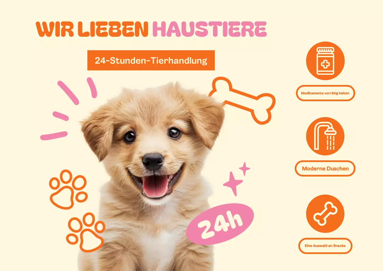 Ein 24-Stunden-Tierbedarfsgeschäft mit süßen Welpen