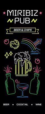 Um bar cheio de gráficos de letreiros de néon