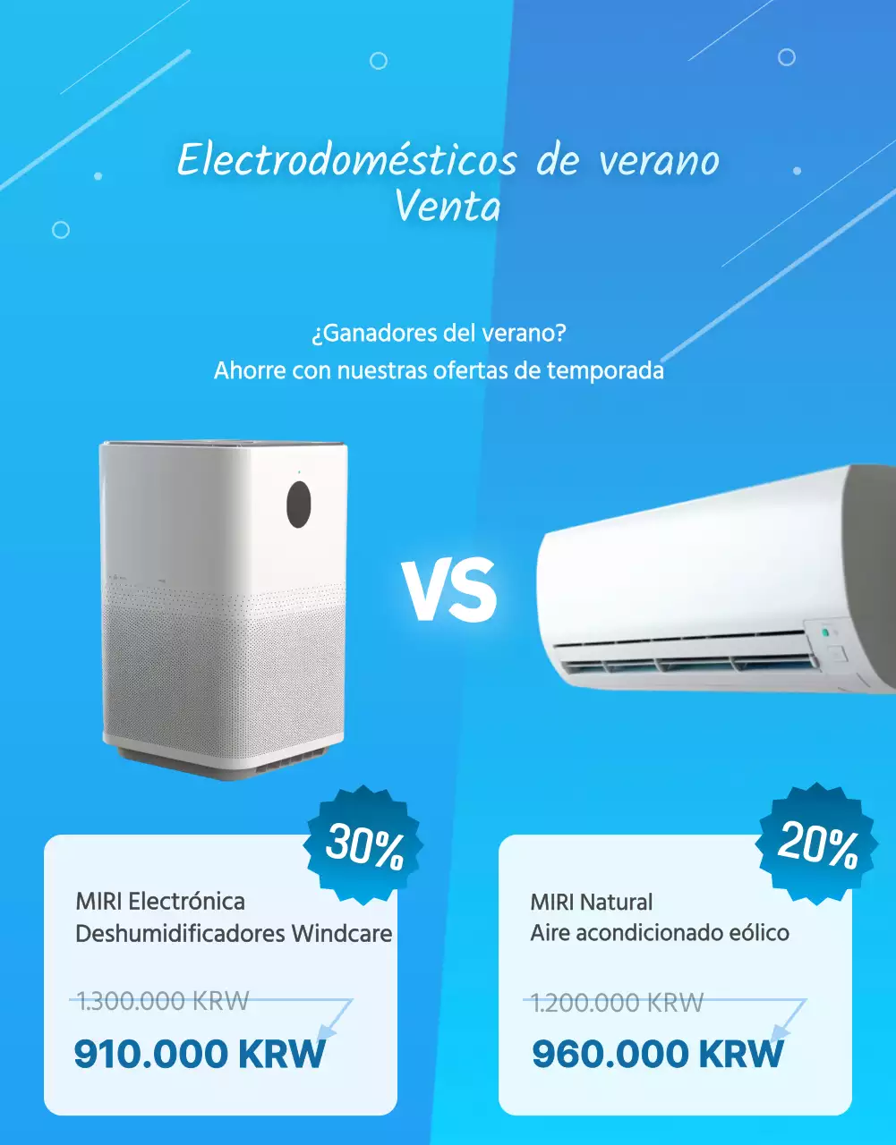 Promueva una moderna venta de verano en azul y celeste