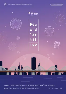 Publicité pour un fantastique feu d'artifice bleu et violet.