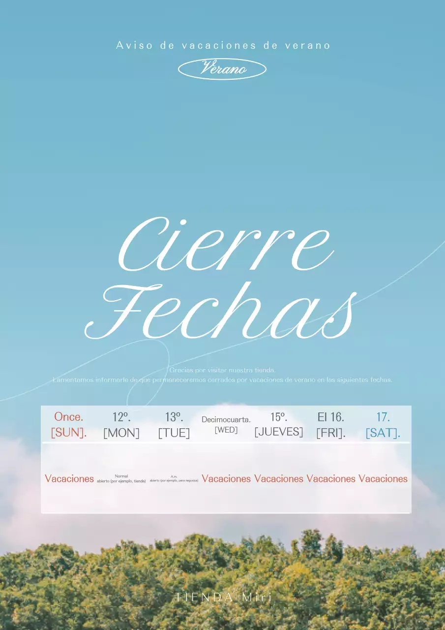 Emotivo y sencillo concepto de carta de vacaciones en azul