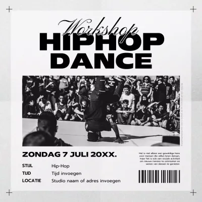 Eenvoudige hiphoples in zwart en grijs workshopaankondiging