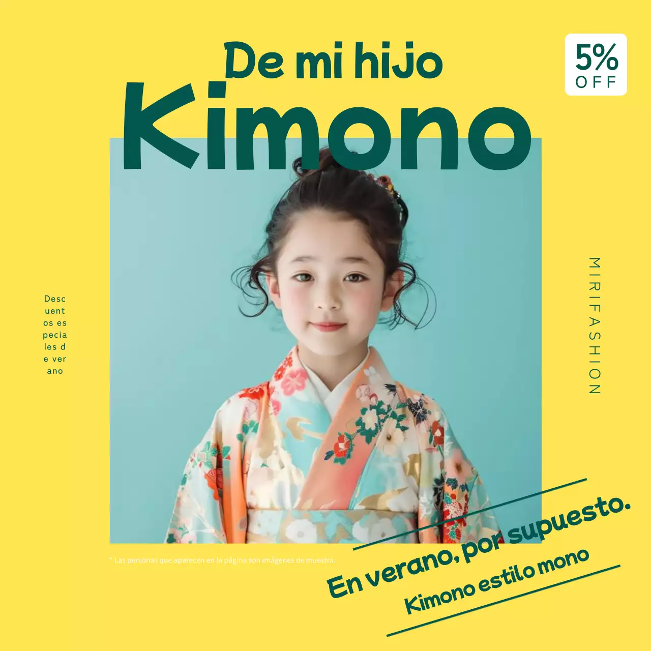 Anuncios de ropa infantil de moda en amarillo y verde.