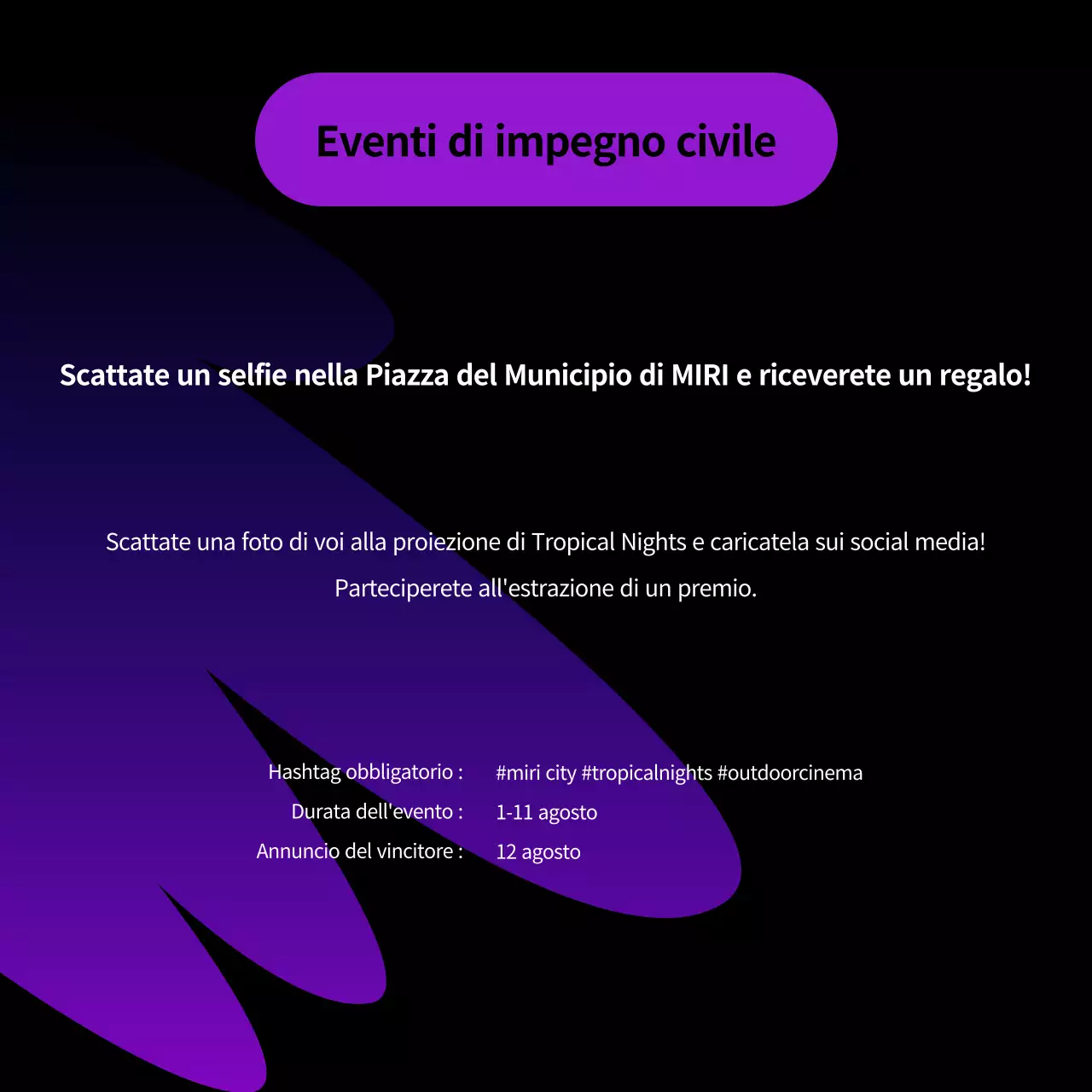 Annuncio di una proiezione kitsch all'aperto di Viola e nero