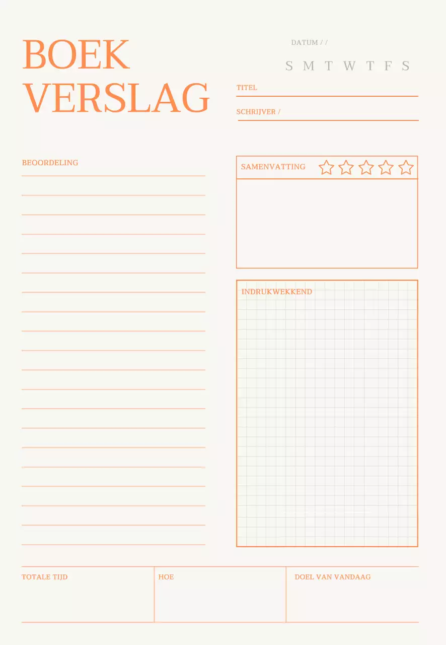 Oranje en beige notitieblok voor boekverslag